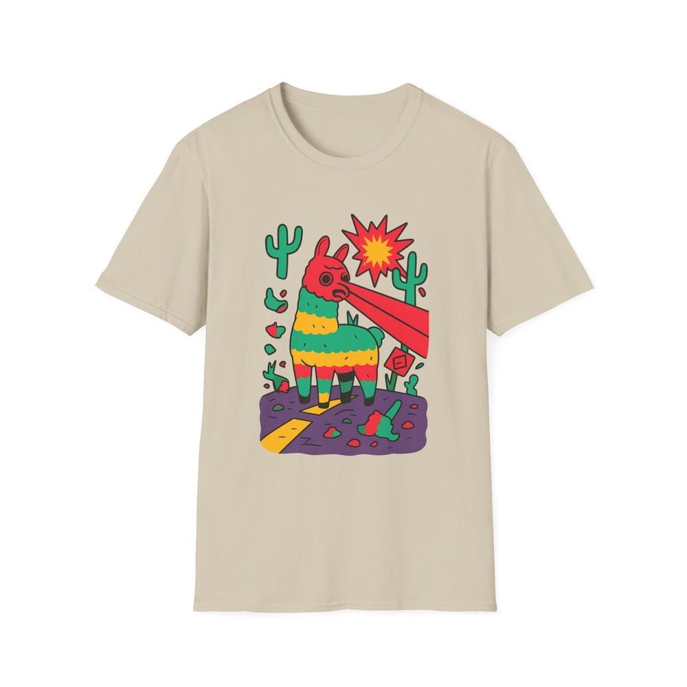 

Unisex Softstyle Llama Pinata T-Shirt – Rainbow Stripes, Trippy desert vibes M