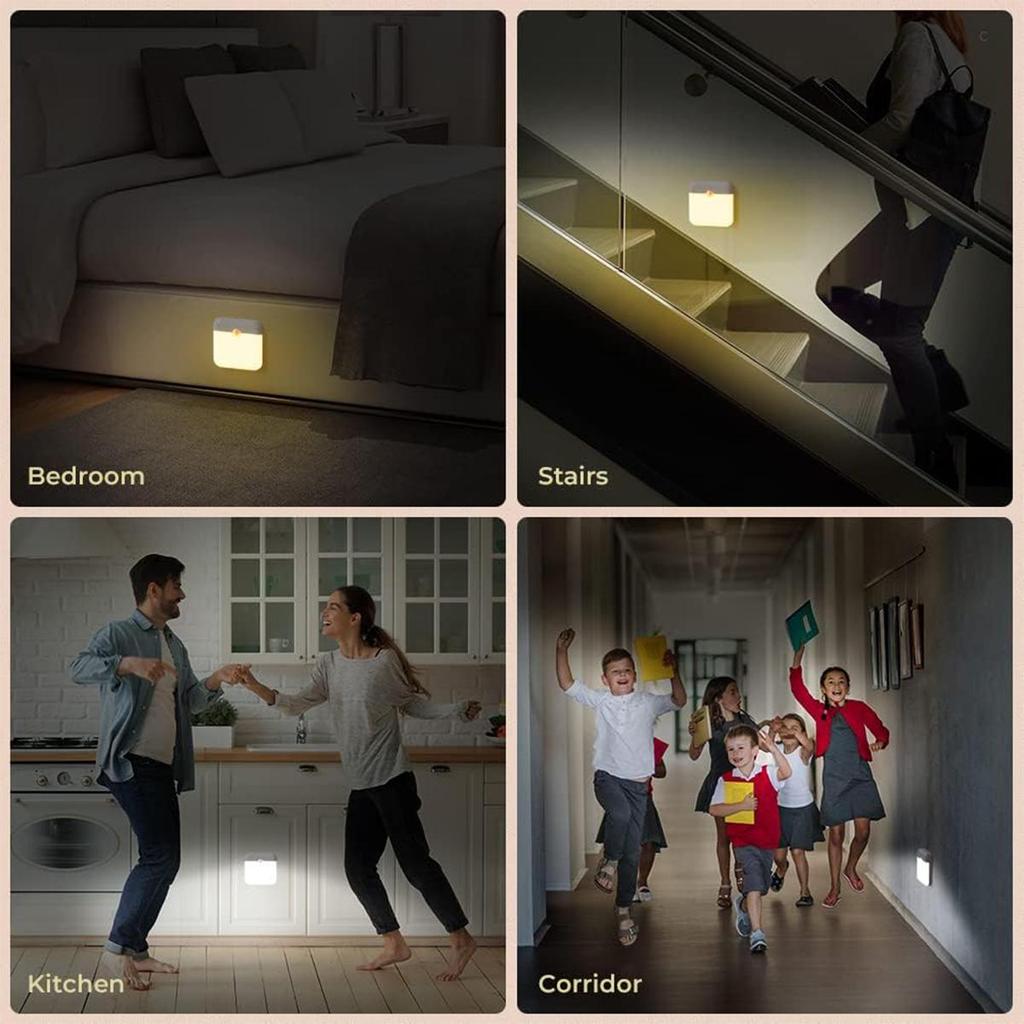 Motion Sensor Led Night Light Wireless Wall Square Usb Smart Rechargeable Magnetic 2-colors Bedroom Lights Corridor Hallway Lamp