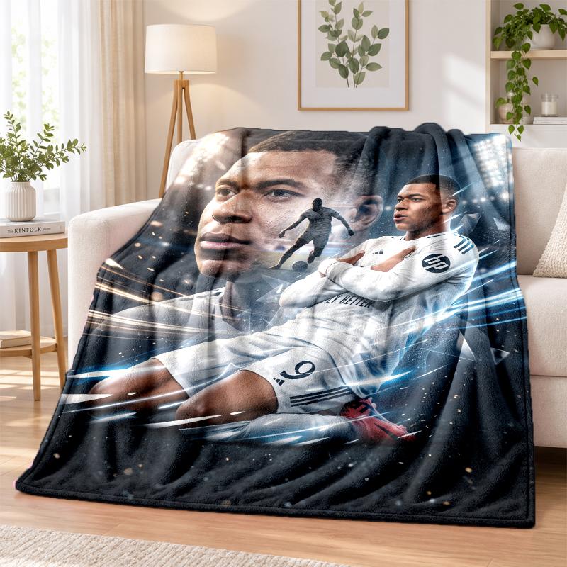 Kylian Mbappe Printed Flannel Blanket Warm Comfort Bed Throw For Indoor Home Decoration