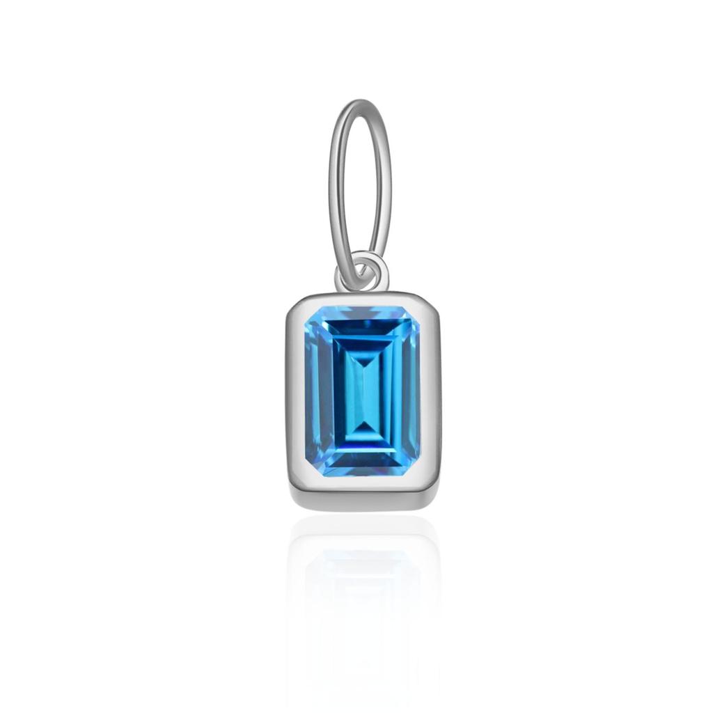 12 Birthstone Colored Zircon Square Pendant Necklace, S925 Sterling Silver, European & American Style