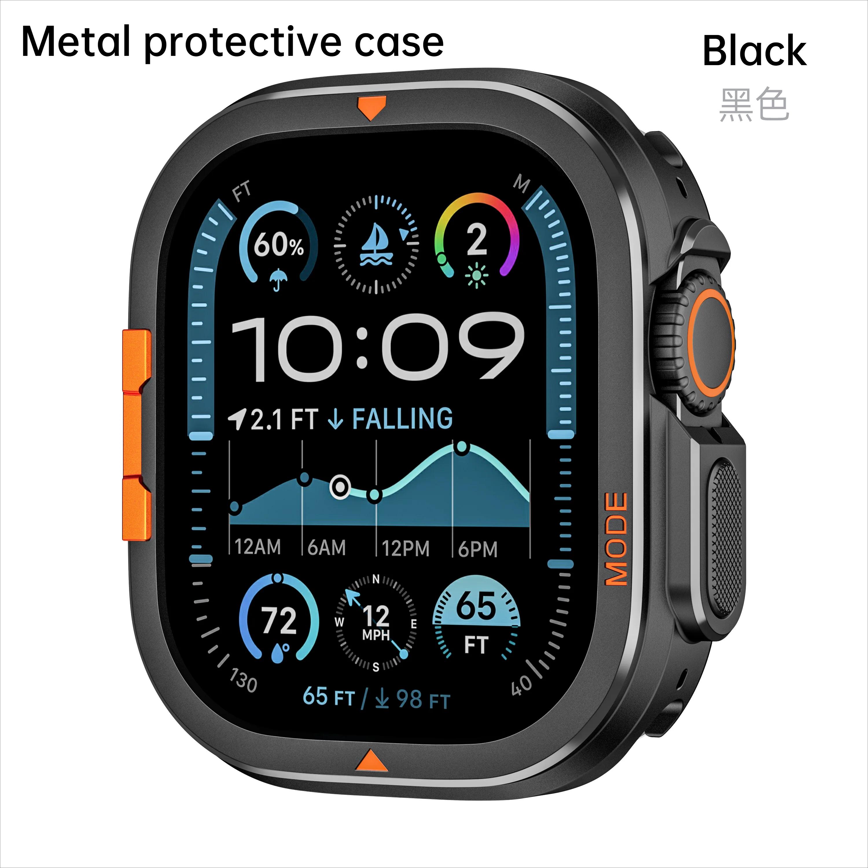 

Металлический корпус для Apple Watch Series 10 46 мм, защитный чехол, алюминиевая крышка, рамка-бампер для IWatch Ultra 49 мм Ultra1/2 49mm чёрный