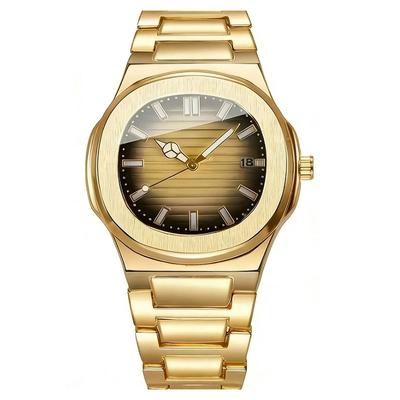 New Fashion Luxury Man Gold Business Watch Men Square Date Wristwatches Male Clock Stainless Steel Quartz Watches Reloj Hombre