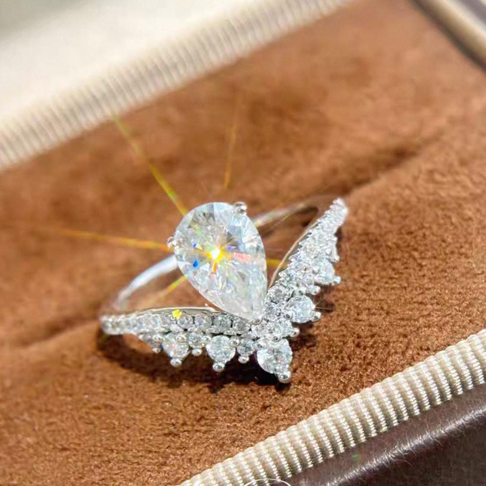 6x9mm 1.5CT Pear Cut Moissanite Diamond Ring for Women   CopperWater Drop Shape Rings Wedding Bands Jewelry Gift