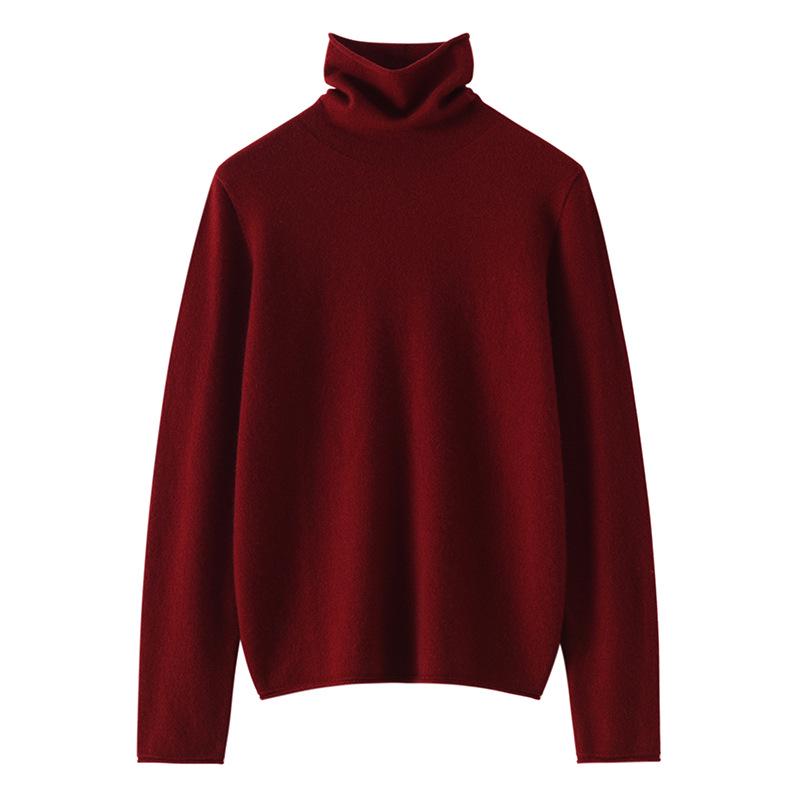 Women’s Cashmere Pile Collar Sweater - High Collar, Knitted, Loose Fit, Slim Inner Layer