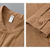 Simple Style Cotton Linen Shirts for Men Spring Summer Daily Casual Long Sleeve Shirt Pocket Stand Collar Solid Color Shirt Beach Breathable Men Top