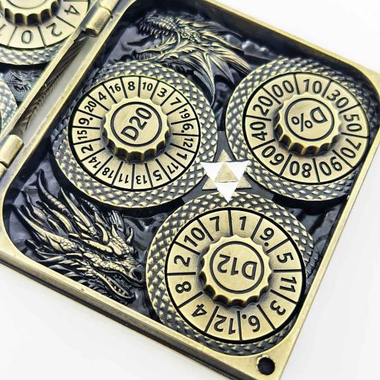 7-in-1 Rotating Dice Box Vintage Magic Spell Book with Dragon Relief Dice