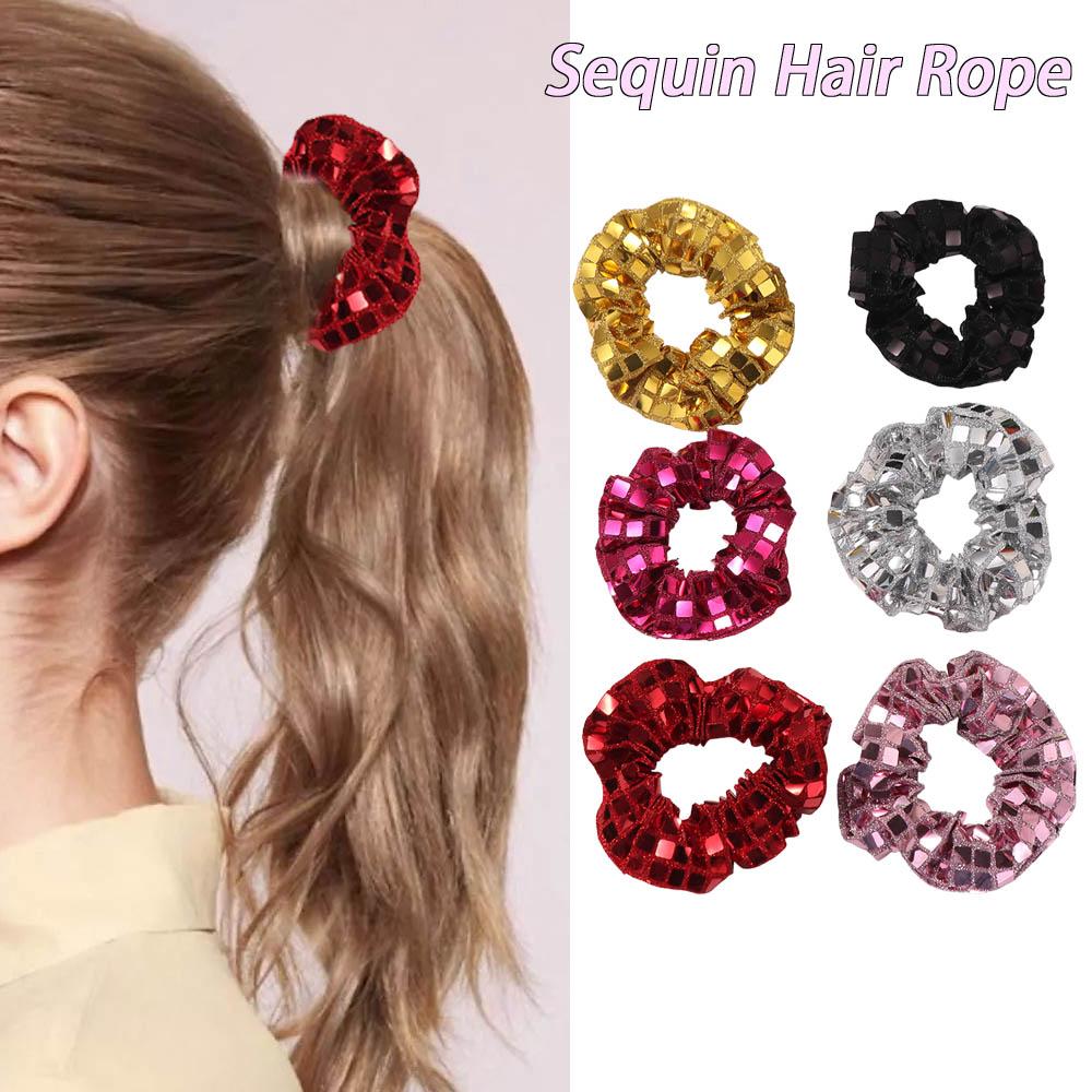 6pcs Square Sequin Rubber Bands Set Super Shiny Large Intestine Hair Tie Sequin Hair Rope  Party
