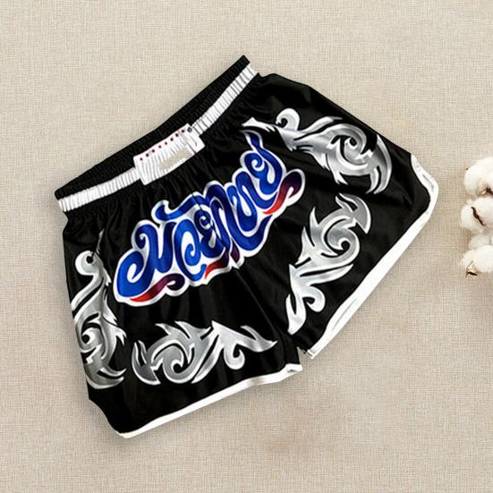 Unisex Muay Thai Shorts Ice Silk Printed Embroidery Elastic Waist Boxing Fight Kickboxing Grappling Training Workout Gym Shorts