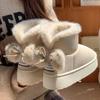 Women's and Men's Winter Non-Slip Thick-Soled Height-Boosting Fur-Trimmed Bowknot Plush Cotton Snow Boots