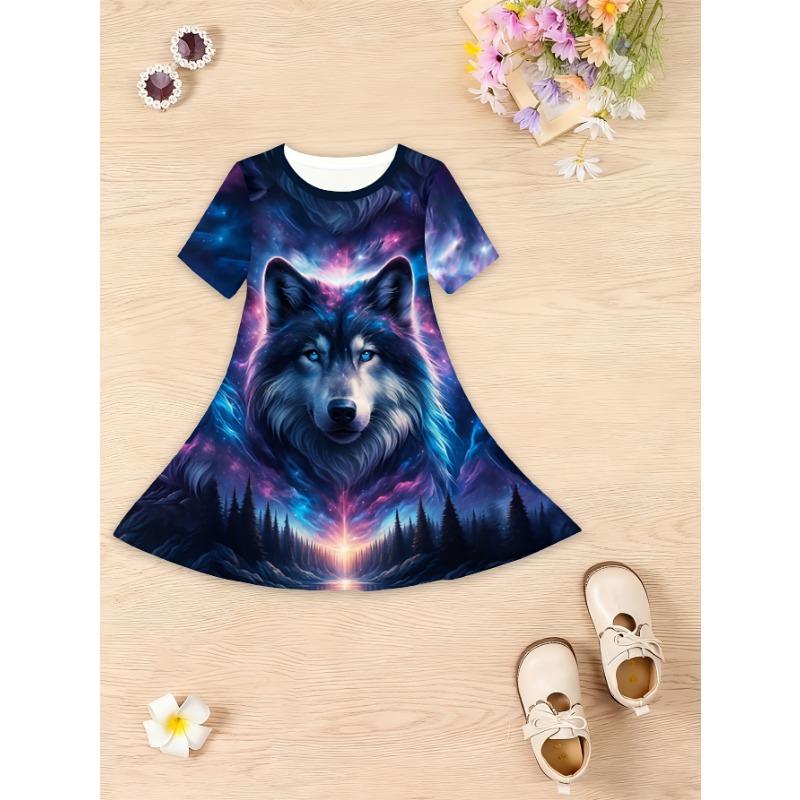 Casual Short-Sleeve Dress for Girls Featuring a 3D Unicorn Print, Perfect for Summer with Cute Cartoon Designs for Toddlers.
