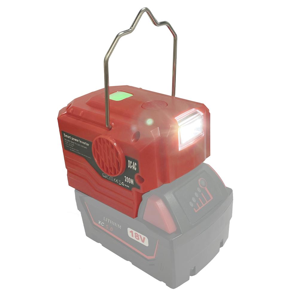 200W Power Inverter For Makita/Dewalt/Milwaukee/Bosch 18V To AC 120/220V Battery Inverter with USB And Type-C ,LED Light