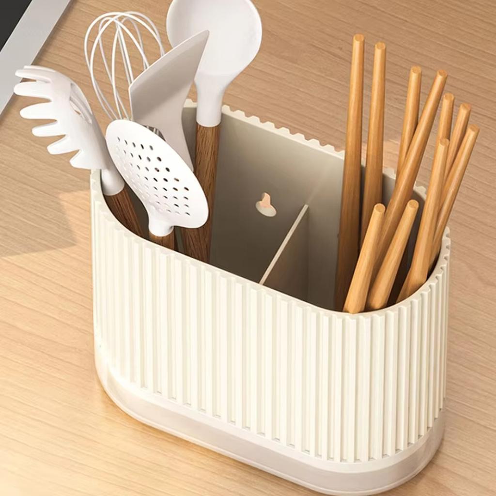 Wall Mounted Kitchen Utensil Holder Chopstick Organizer Cutlery Storage Rack with Drainage Tray for Countertop or Wall Installation