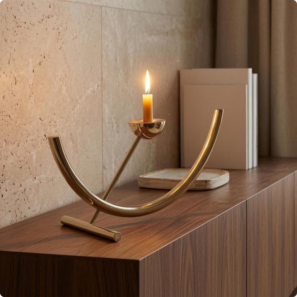 Stainless Steel Candle Holder Minimalist Semicircular Tabletop