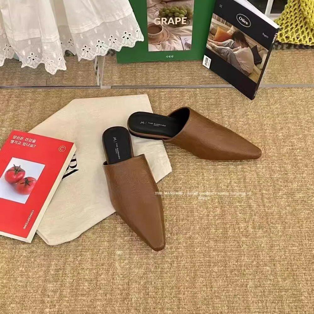 Fashion Flat Shoes Female Mules For Women 2025 Cover Toe Ladies' Slippers Pointed Shoes Woman 2025 Pointed Toe Slippers Flat Female Mule