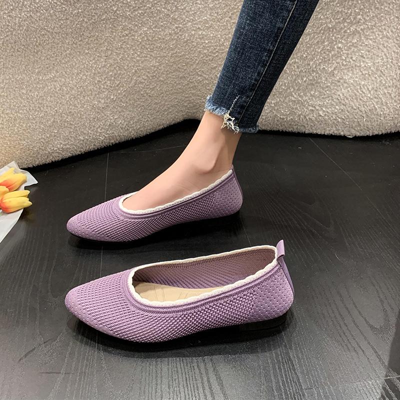 

2024 Spring and Autumn Season New Round Head Mesh Weaving Surface Light Mouth Solid Color External Wear Women s Single Shoes 40 фіолетовий