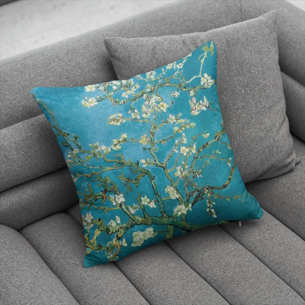 Oil Painting Decorative Pillowcases Sky Self-Portrait Sunflower Sofa Bedroom Bedside Double-Sided Cushion Cover