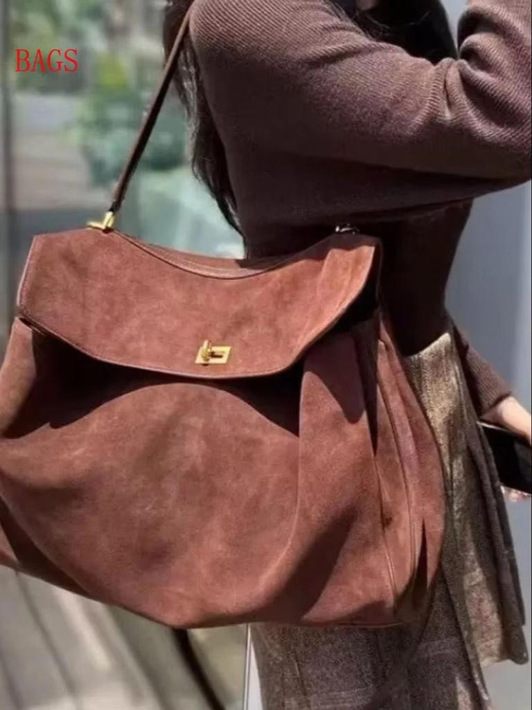 NIKI BAGS Large Capacity Autumn Winter Suede Leather Tote Bag Frosted Cowhide High-Grade Shoulder Bag for Women vintage bag