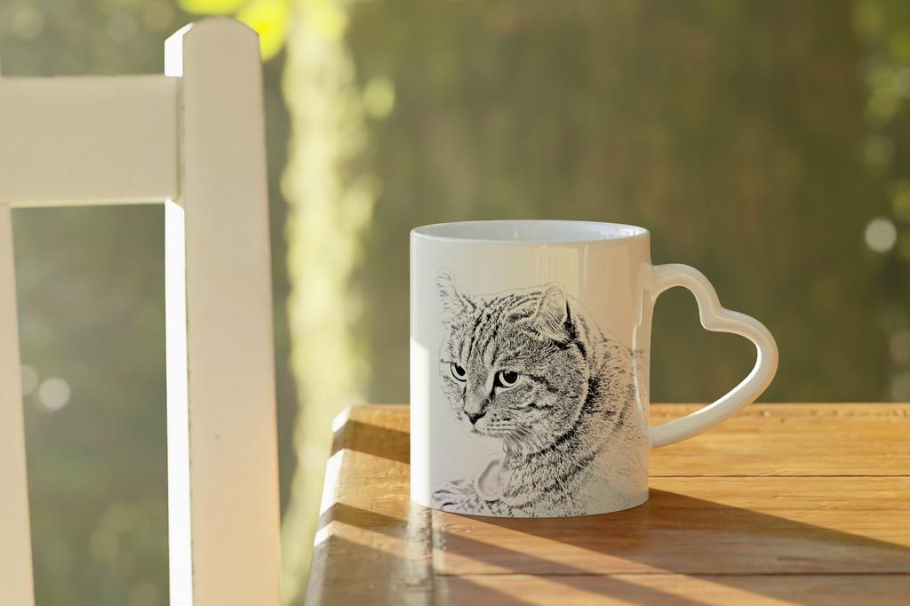 Highland Lynx - cat mug, adorable heart-shaped handle mug, universal gift from Art-Dog brand