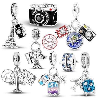 925 Silver Charms Bead Dangle Airplane Luggage Passport Travel Charms Fit Original Charms Bracelet Jewelry Gift