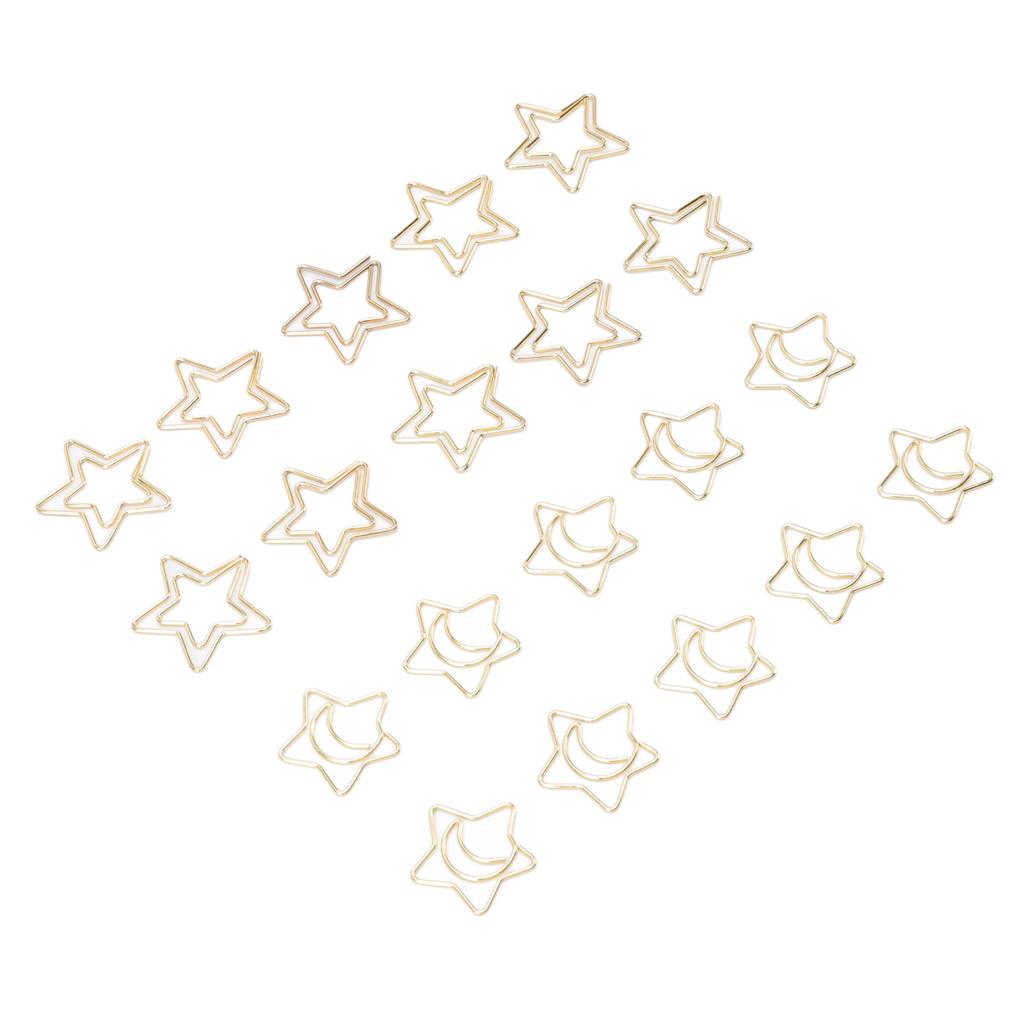 100 Pcs Paper Clips Portable Small Anti Slip Cute Star Moon Shape Electroplating Gold Metal Office F