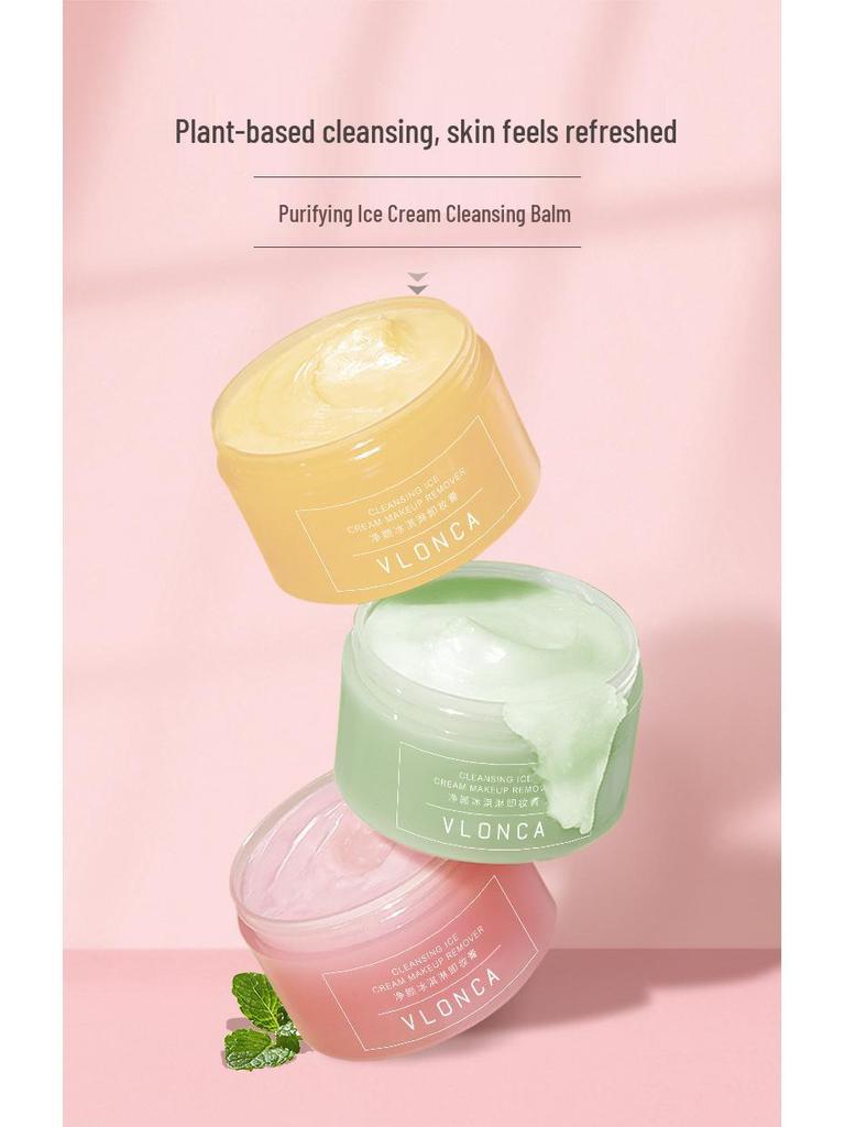 VLONCA Ice Cream Cleansing Balm for Eyes, Lips & Face - Gentle Makeup Remover for Sensitive Skin.