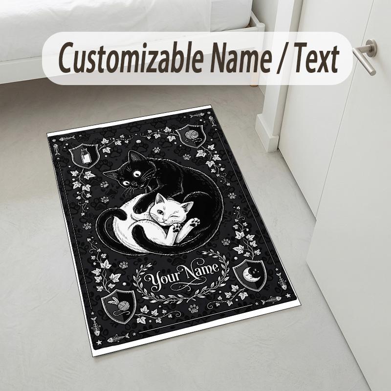 Gothic Bat Moon Theme Soft Crystal Velvet Rug Custom Name & Text Print Non Slip Floor Rug for Bedroom Living Room