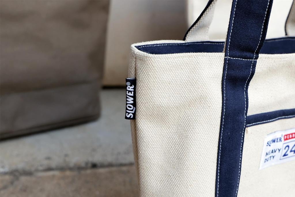 Thrower PEBBLE CANVAS TOTE BAG, 24oz, Heavyweight, Freestanding, Canvas, Off-White, Cotton, Stylish, Women's and Men's, Navy, Large, 4830 SLW586
