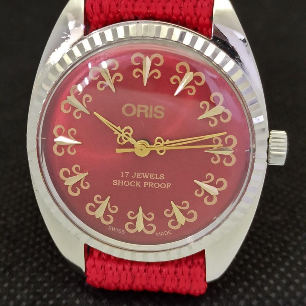 VINTAGE ORIS WINDING SWISS REFURBISHED MENS WRIST RED WATCH 558c-a297202-1