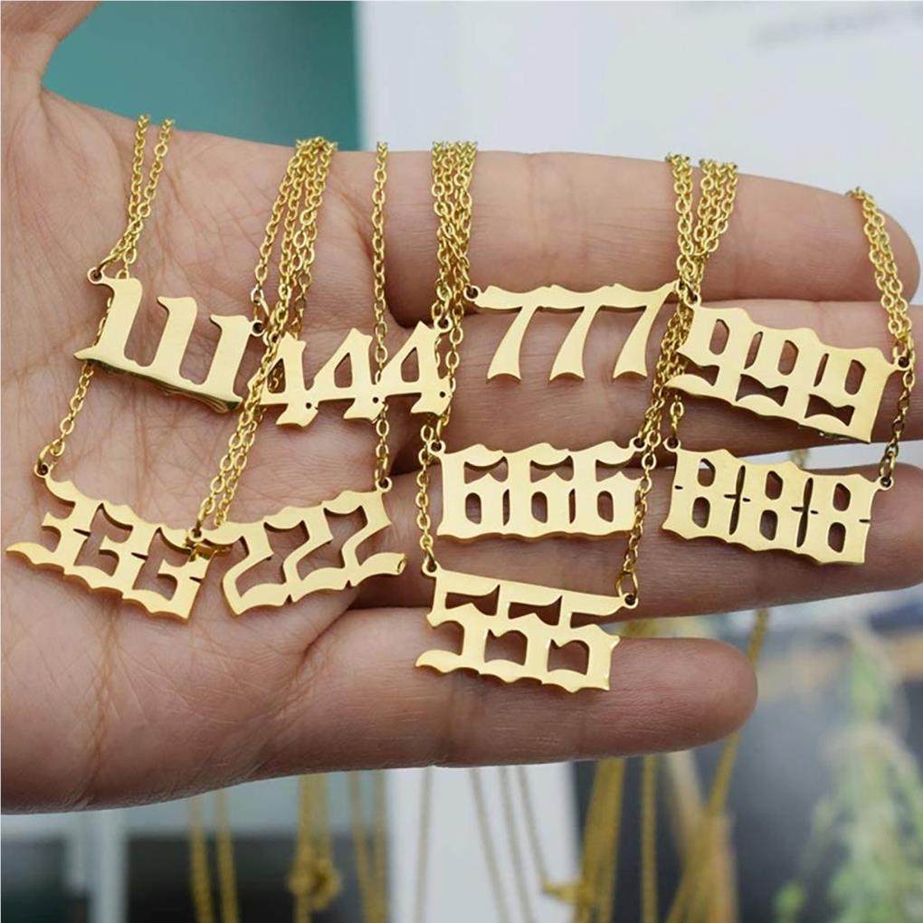 Number Charm Necklace Golden Women Universal Ladies Stainless Steel Choker Jewelry Neck Chain Long Accessories