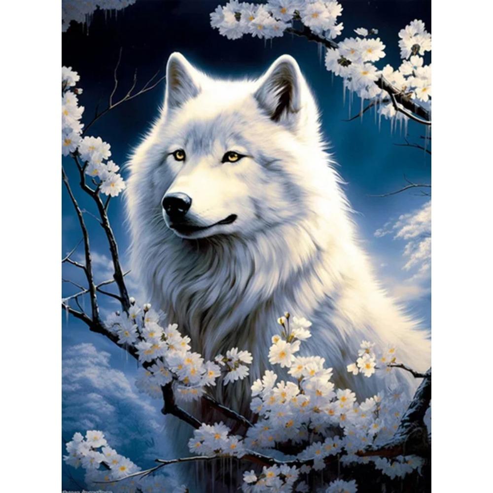 Diamond Painting Full Drill White Wolf Flower Animal Diamond Painting Handmade Art Landscape Diy Diamond Mosaic Painting Home Decoration