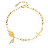 Stainless Steel Rosary Virgin Mary Beaded Bracelets with A-Z Initial Letter Pendant, Gold Plated Religion Jewelry for Women