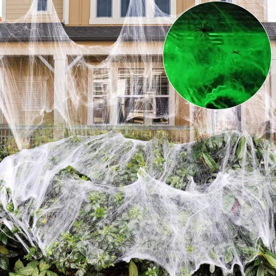 Luminous Spider Webs Halloween Decoration Super Stretch Cobwebs Decoration with Fake Spiders for Parties Haunted Houses