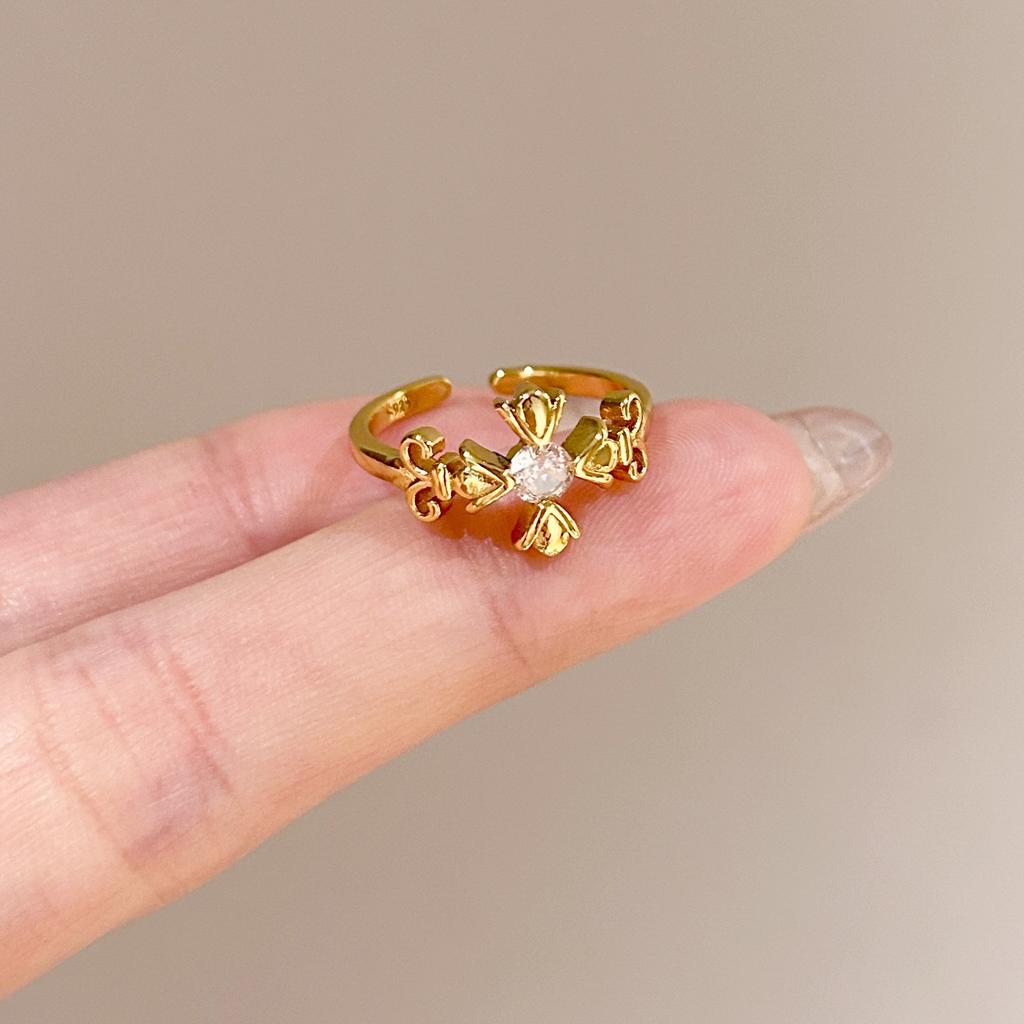 Medieval Brushed Diamond-encrusted Zircon Ring for Women Does Not Fade, Light Luxury and Versatile Open Index Finger Ring Jewelry.
