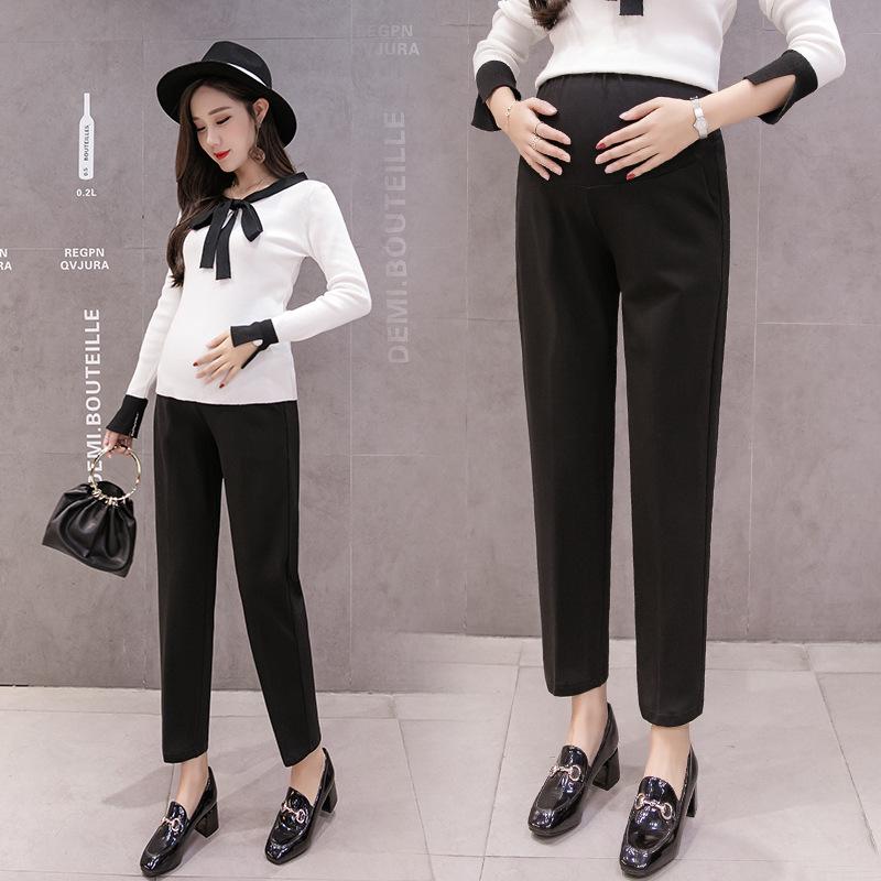 

High Waist Tummy Support Maternity Flare Pants - Spring Style, Plus Size & Petite, Casual Outerwear Suit Medium чорний