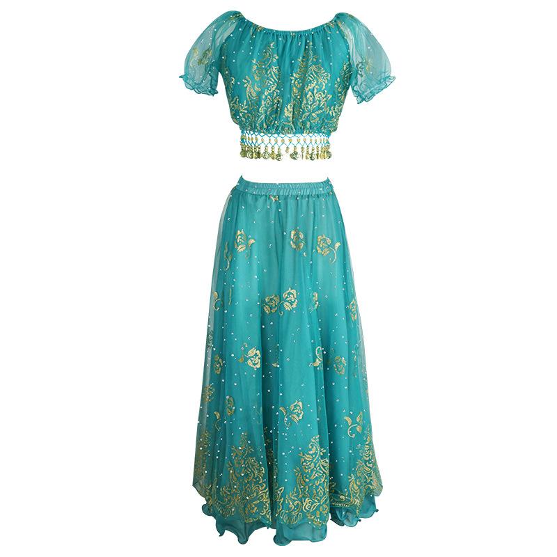 Arabian Princess Costume - Chiffon Belly Dance Suit with Veil - Bollywood Fancy Dress for Cosplay Party and Stage Show