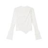Splicing Fake Two-piece Wooden Ear Edge White Long-sleeved T-shirt Women's Spring and Autumn Slim-fit Bottoming Shirt Irregular Short Top