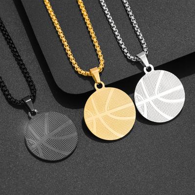 Personality Fashion Sports Style All Stainless Steel Basketball Men's Necklace Hip Hop Punk Style Titanium Steel Pendant Holiday