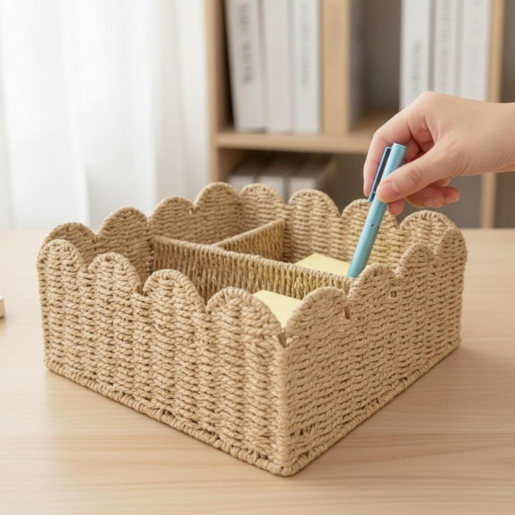 Divided Storage Basket Natural with Interior Organized for Shelf