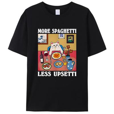 Mehr Spaghetti Weniger Upsetti Aufgeregt Meme Unisex Teens Männer Frauen T-Shirt Kleidung Baumwolle Familie Übergroße T-Shirts Oberteile Geschenke
