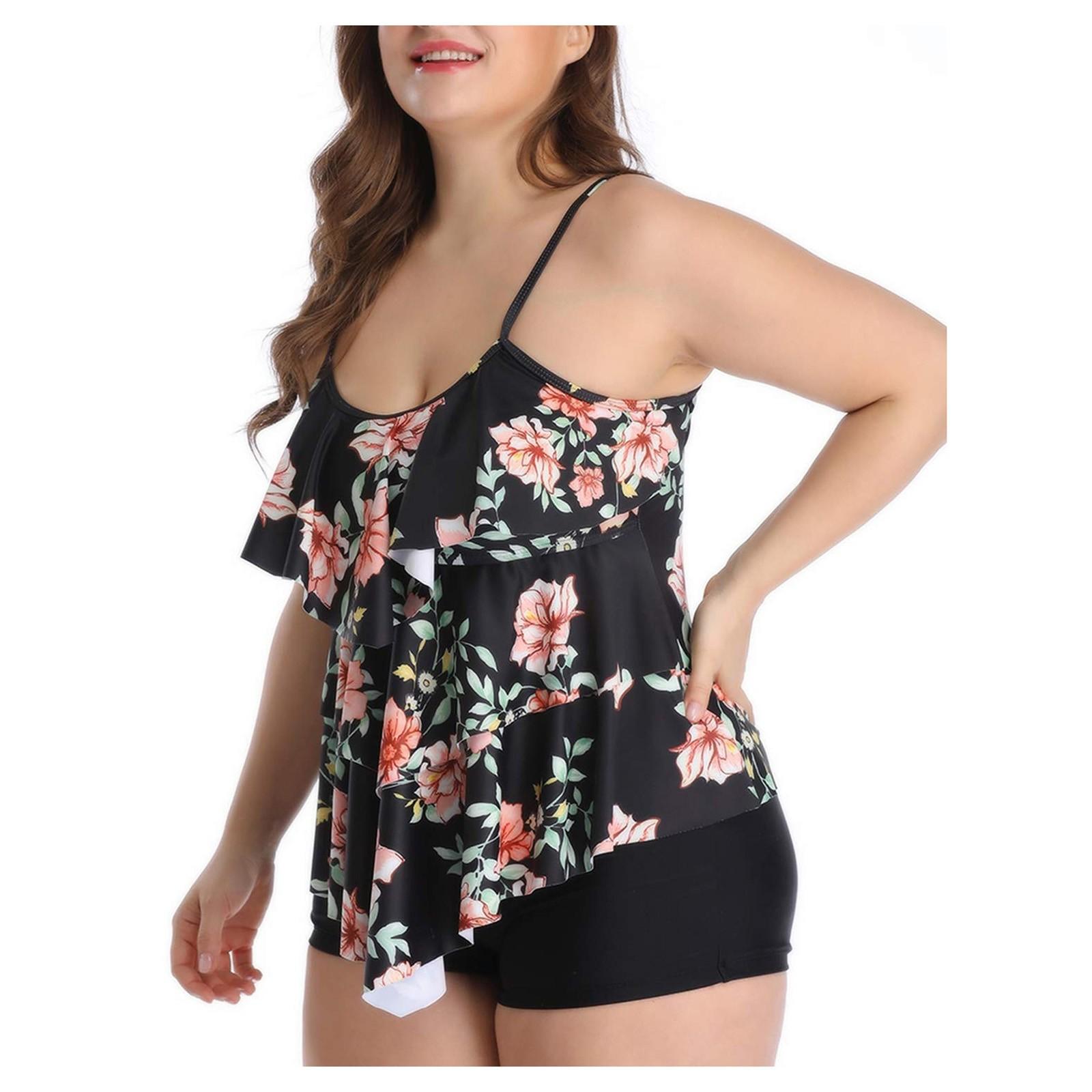 

Женские многослойные купальники с рюшами больших размеров и купальный костюм из двух частей с воланами для мальчиков с цветочным принтом XXL чёрный