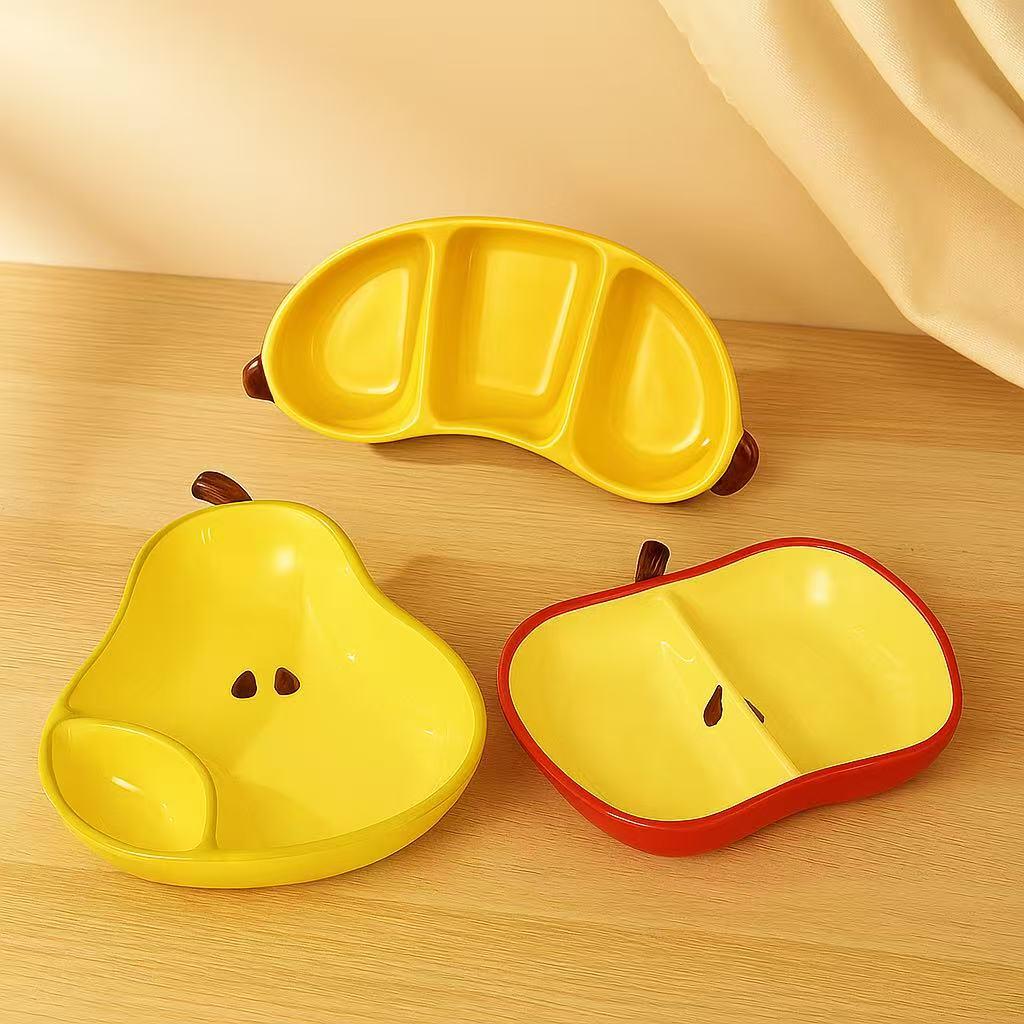 Elegant Ceramic Fruit and Vegetable Compartment Bowl - Apple & Banana Design