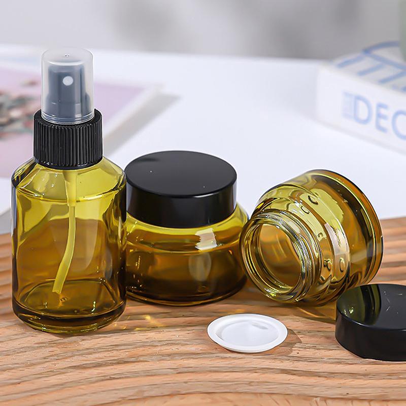 15Ml-60Ml Empty Refillable Bottle Green Glass Diy Cosmetic Bottle Cream Lotion Jar Pump Bottle For Shampoo Portable Travel