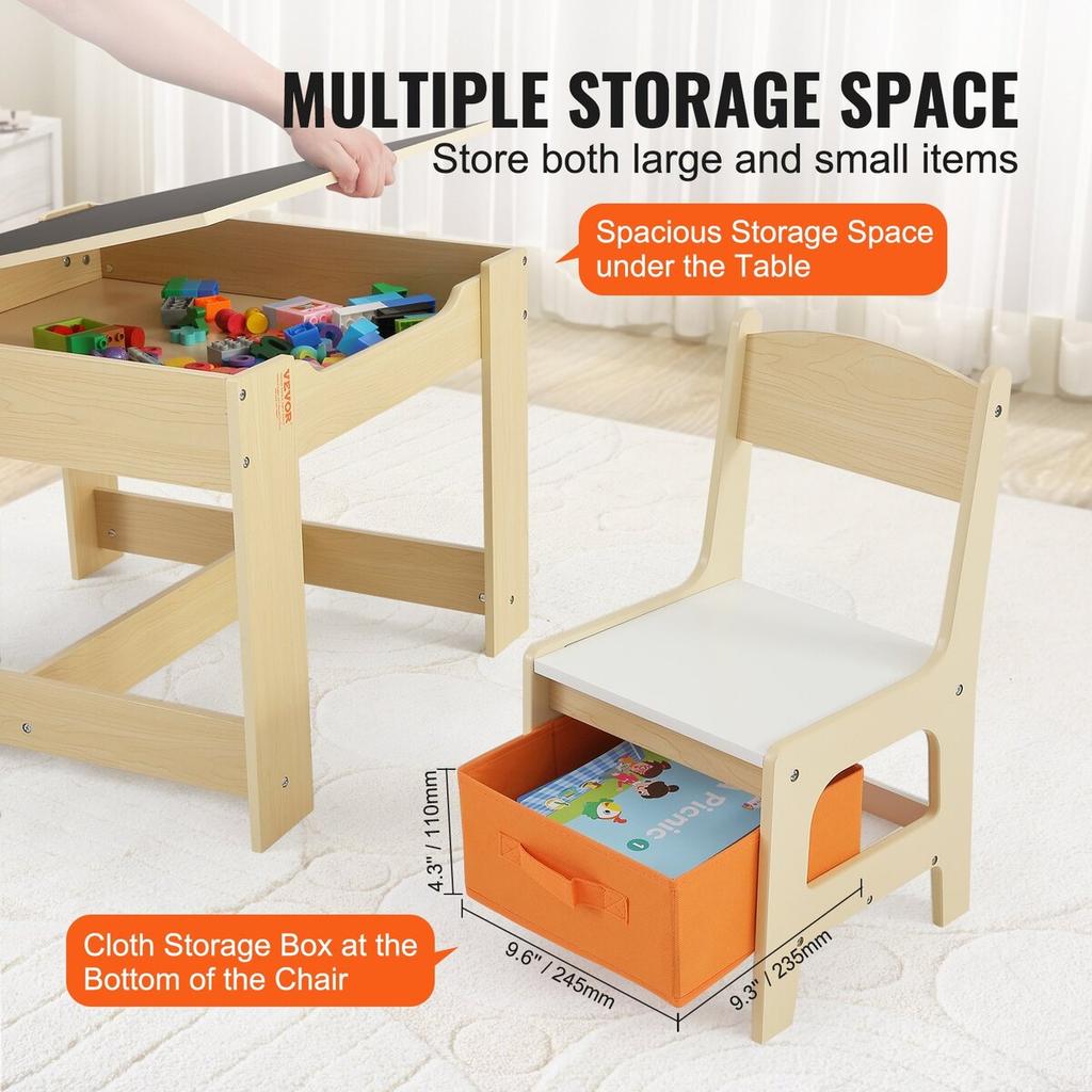 Kids Table and Chair Set, Wooden Activity Table with Storage Space and Boxes, Kids Play Table for Toddlers Art, Craft, Reading, Learning