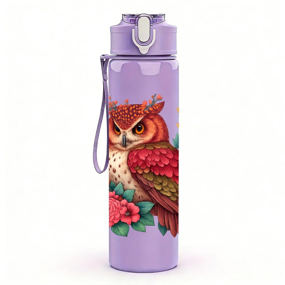 1PC Floral Wreath Red Bird 750ml Color Plastic Sports Water Bottle Leakproof Flip Straw Lid Suitable for Sports Office Home Use