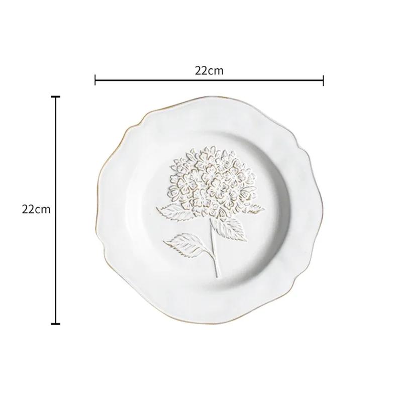 Exquisite Relief Flower Ceramic Plate Creative Irregular Dessert Fruit Plates Luxury Restaurant Salad Steak Plate Home Tableware
