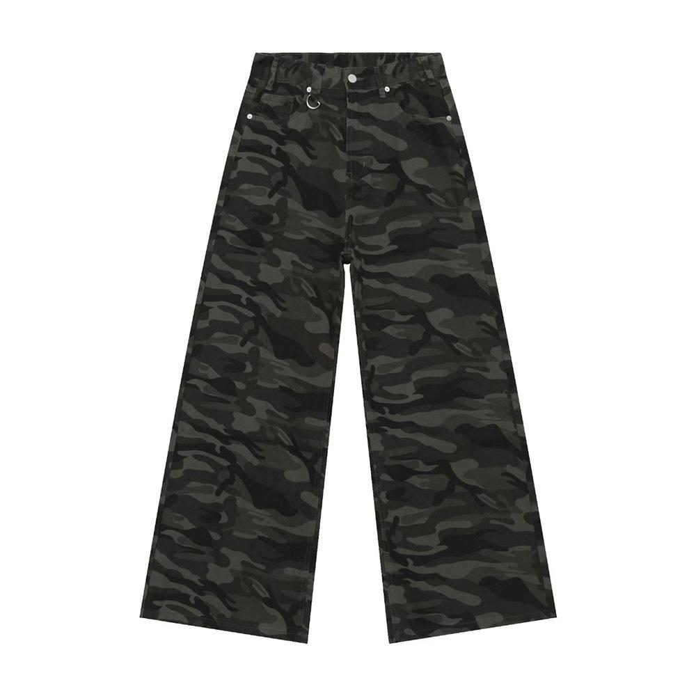 Men's Clothing | American Loose Versatile Drape Straight Wide Leg Mopping Camouflage Jeans Trend