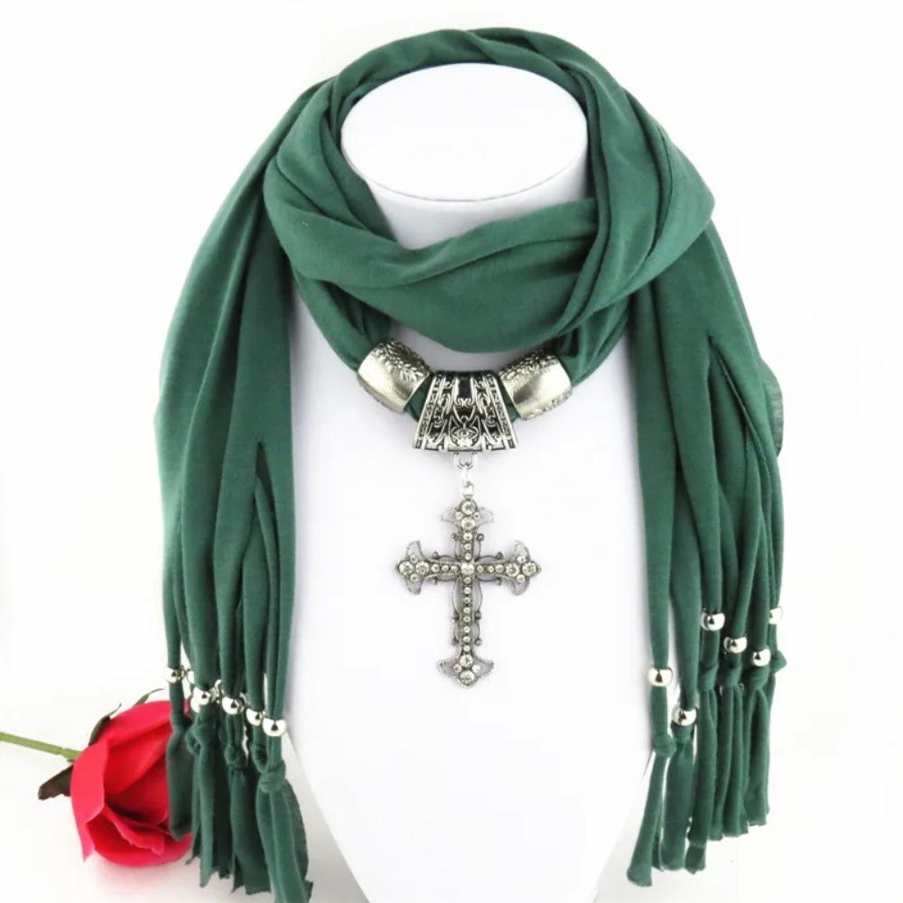 Women Fringe Scarf Polyester with Cross Charm Fashion Accessories Scarf