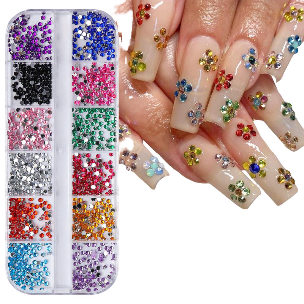 12 Grid Shimmering Crystal 3D Nail Art Rhinestones Versatile Flatback Gemstones for Nails Shoes Makeup Bags Decoration