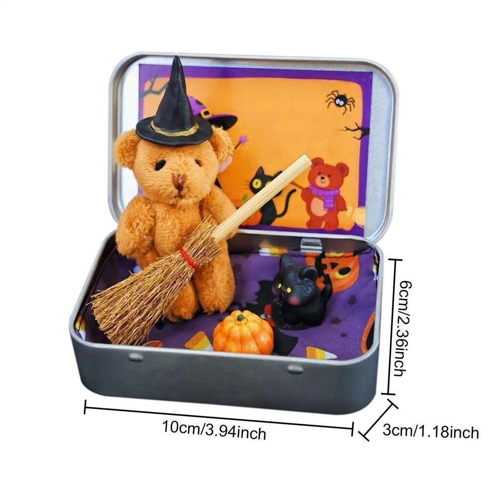 Halloween Bear Box Cute Halloween Bear Gift Box Mini Plush Witch Bear Halloween Toy Party Decoration Gift Desktop Decor