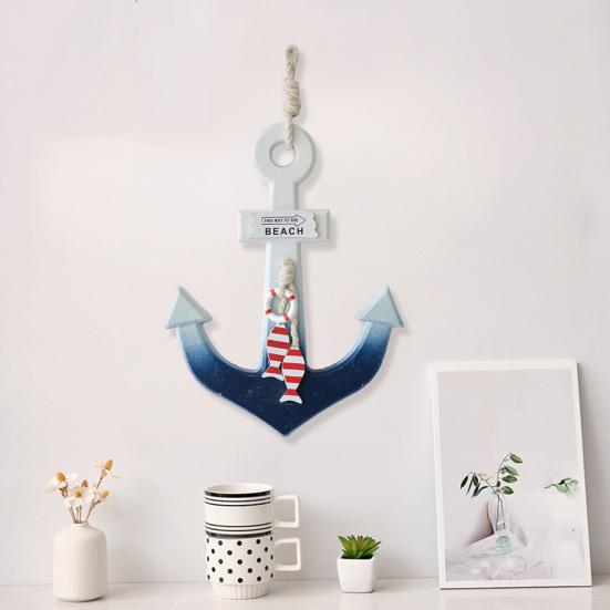Boat Hook with Lanyard Solid Wood Handmade Blue White Gradient Coastal Decor Symbol Good Luck Boat Hook